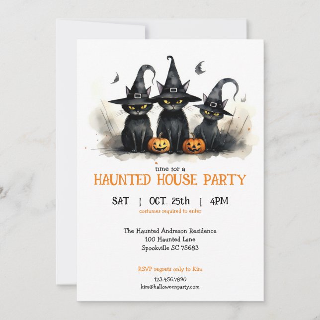 Invitación Cuta acuarela Brujería gatos calabazas Halloween (Anverso)