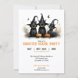 Invitación Cuta acuarela Brujería gatos calabazas Halloween