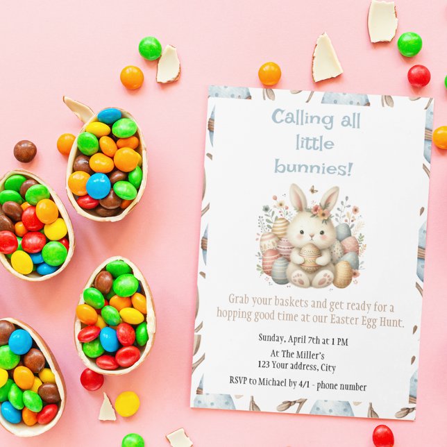 Invitación Cuta acuarela Bunny Easter Egt Hunt (Cute watercolor Bunny Easter Egg Hunt Invitation)