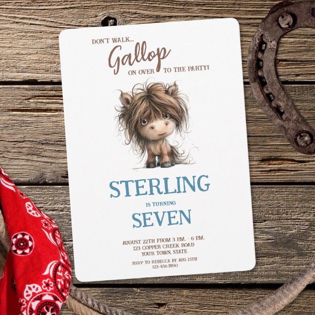 Invitación Cuta acuarela Caballo Pony Blue Brown Boy Cumpleañ (Subido por el creador)