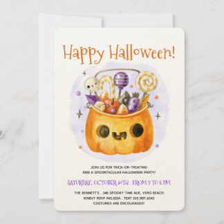 Invitación Cuta acuarela Fiesta mínima de Halloween para adul