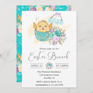 Invitación Cuta acuarela Floral Chick en Huevo Brunch de Pasc