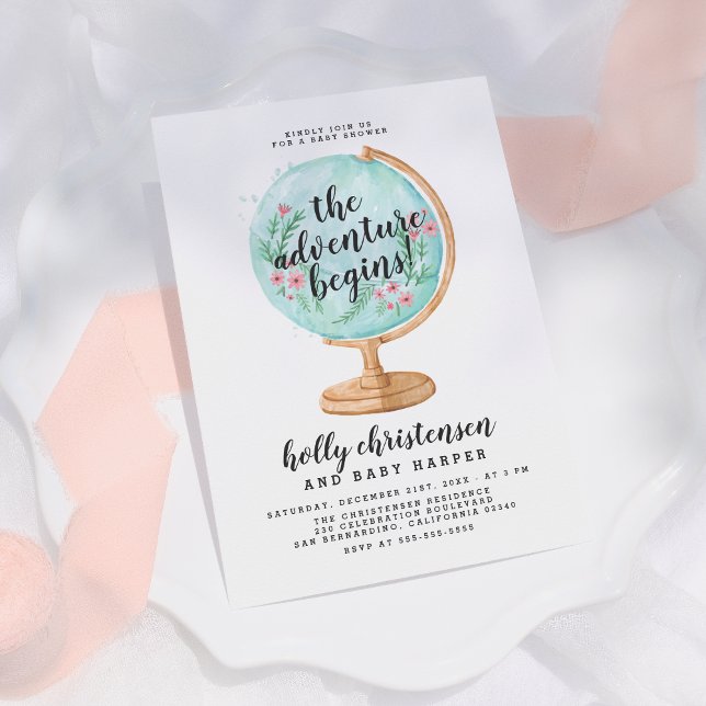 Invitación Cuta acuarela Floral Globe Baby Girl Baby Shower (Subido por el creador)