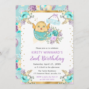 Invitación Cuta acuarela Floral Pascua Chick Cumpleaños