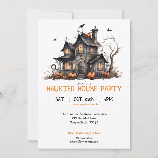 Invitación Cuta acuarela Hauned House Halloween Party (Anverso)