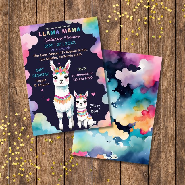 Invitación Cuta acuarela llama a mamá Baby Shower mexicano (Subido por el creador)