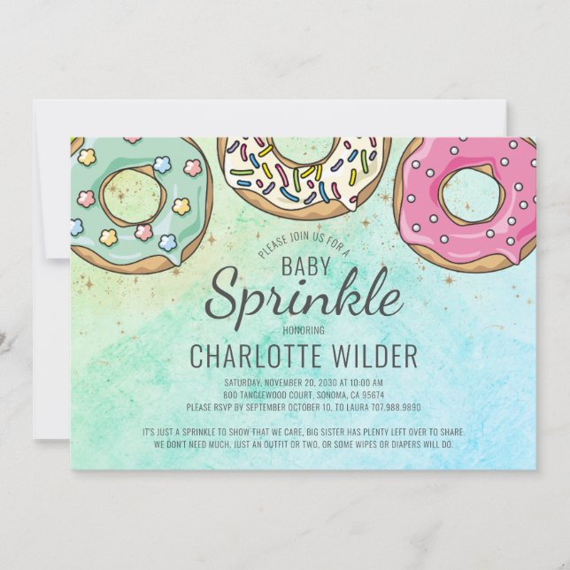Invitación Cuta acuarela moderna Donut Baby Sprinkle (Anverso)