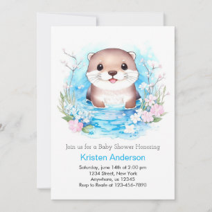 Invitación Cuta acuarela Otter Wonderland Boy Baby Shower