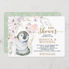 Invitación Cuta acuarela Pingüino Género Baby Shower Neutral