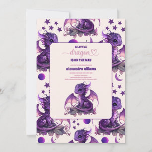 Invitación Cuta acuarela Purple Dragon Baby Shower