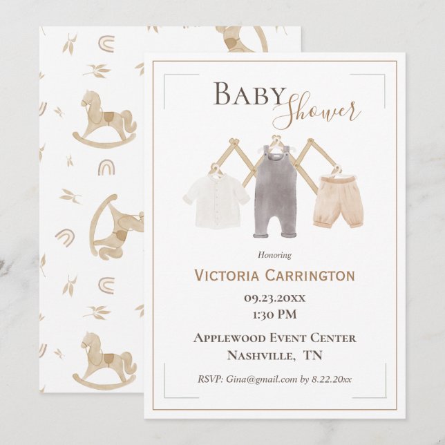 Invitación Cuta Acuarela RustIc Simple Baby Shower (Anverso / Reverso)