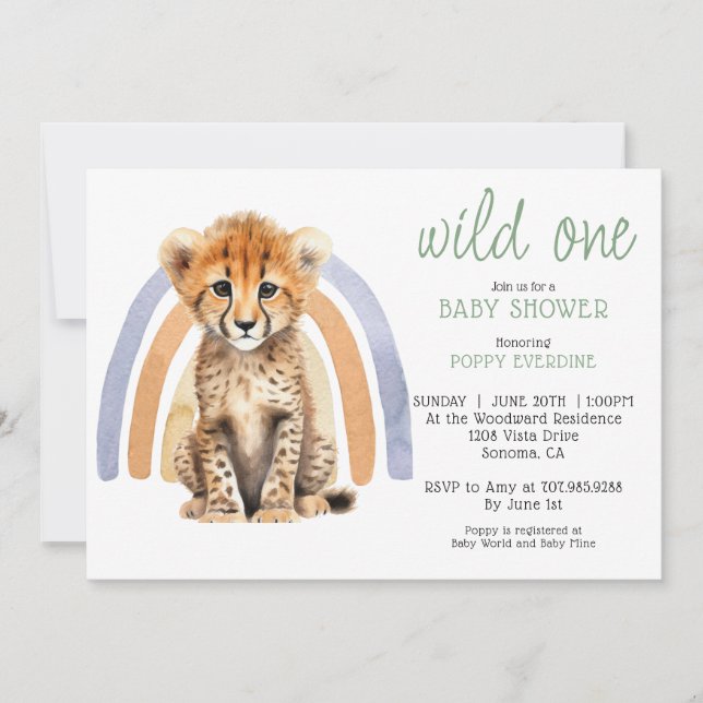 Invitación Cuta acuarela Salvaje Un Arcoiris Chita (Anverso)