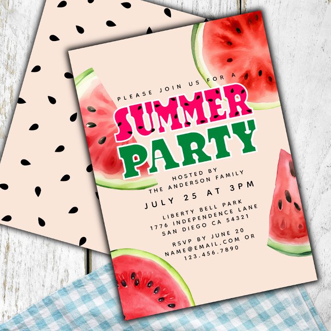 Invitación Cuta acuarela sandía Fiesta de verano | Rosa (Subido por el creador)