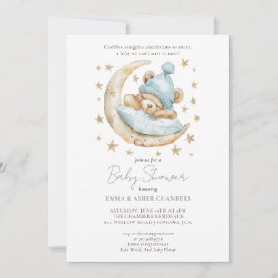 Invitación Cuta acuarela Teddy Bear Azul Baby Shower