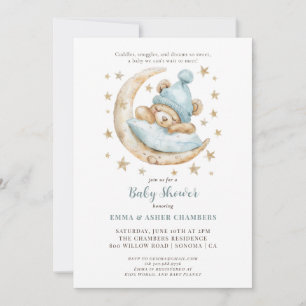 Invitación Cuta acuarela Teddy Bear Azul Baby Shower