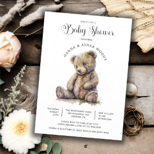 Invitación Cuta acuarela Teddy Bear Baby Shower