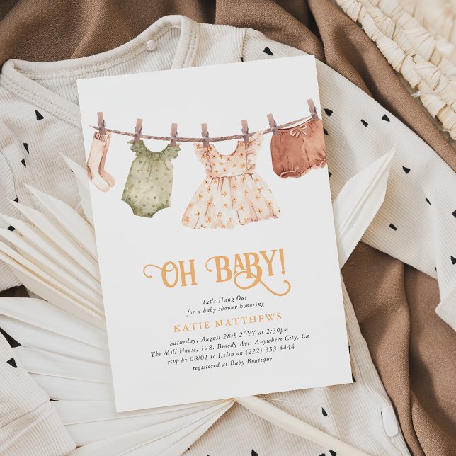 Invitación Cuta acuarela Vamos a colgar Chica Oh Baby Shower (Subido por el creador)