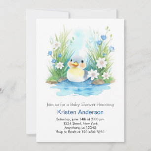 Invitación Cuta acuarela Wildflower Duck Boy Baby Shower