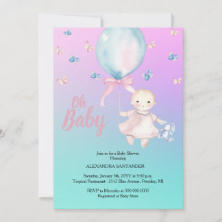 Invitación Cuta acuarela y morado Baby Shower