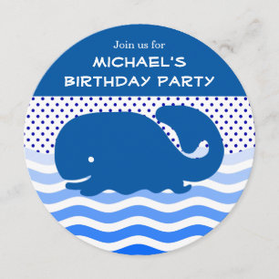 Invitación Cuta ballena azul océano Ola Polka Dot Boy Cumplea