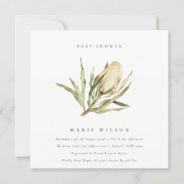Invitación Cuta Banksia Watercolor Floral Baby Shower