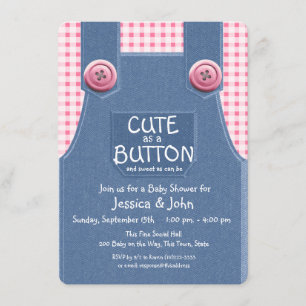 Invitación Cuta como Denim de botón y Rosa