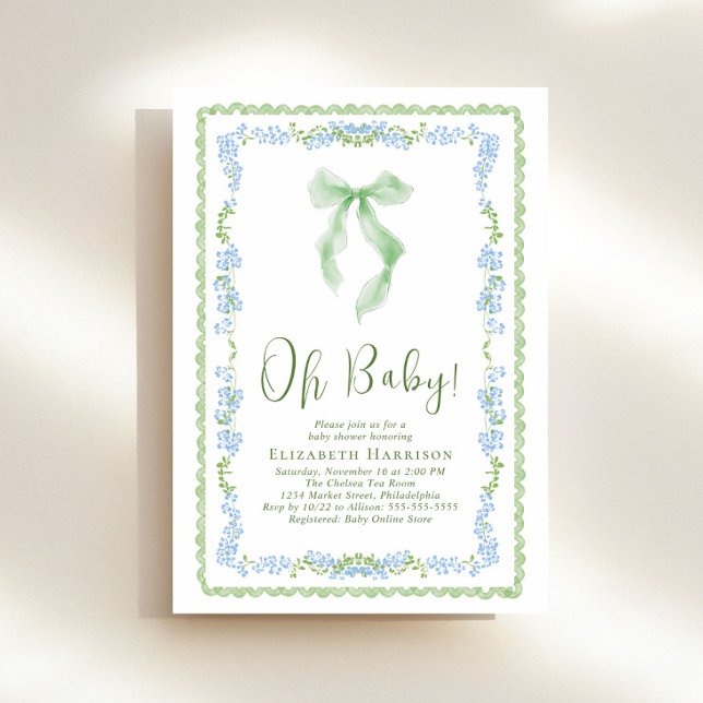 Invitación Cuta Coquette Bow Watercolor Baby Shower (Subido por el creador)