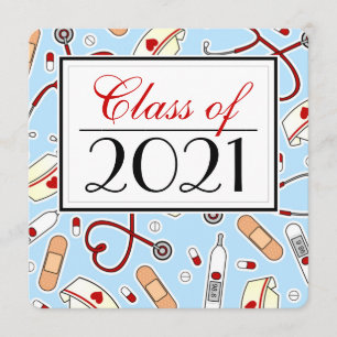 Invitación Cuta Escuela de Enfermería RN Blue Graduation Squa