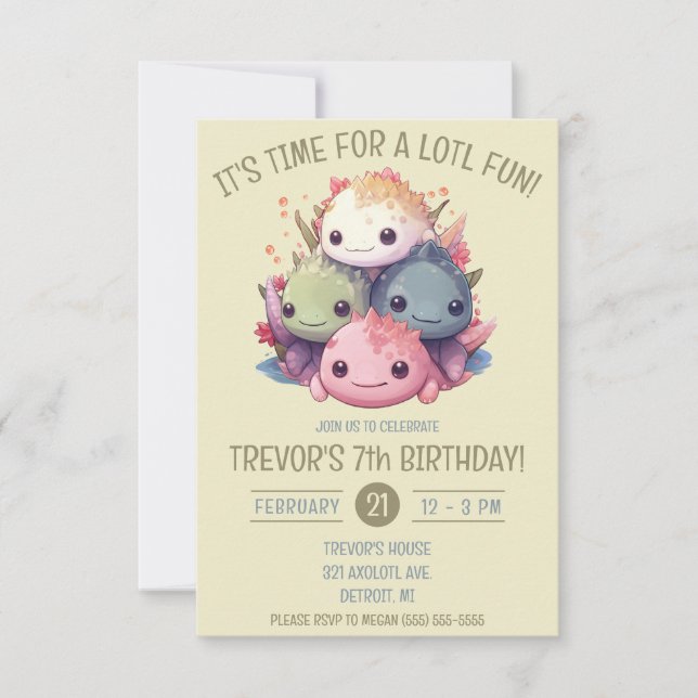 Invitación Cuta ficha de la fiesta de cumpleaños de Axolotls (Anverso)