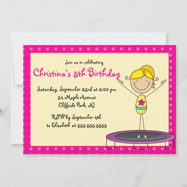Invitación Cuta fiesta de cumpleaños gimnástica (Anverso)
