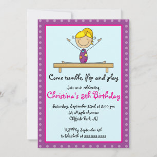 Invitación Cuta fiesta de cumpleaños gimnástica