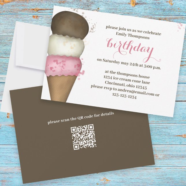Invitación Cuta Fiesta de cumpleaños Ice Cream Cone (Subido por el creador)
