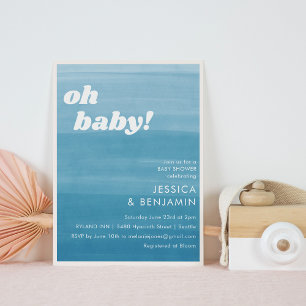 Invitación Cuta Ombre Dip Dye Blue Watercolor Baby Shower