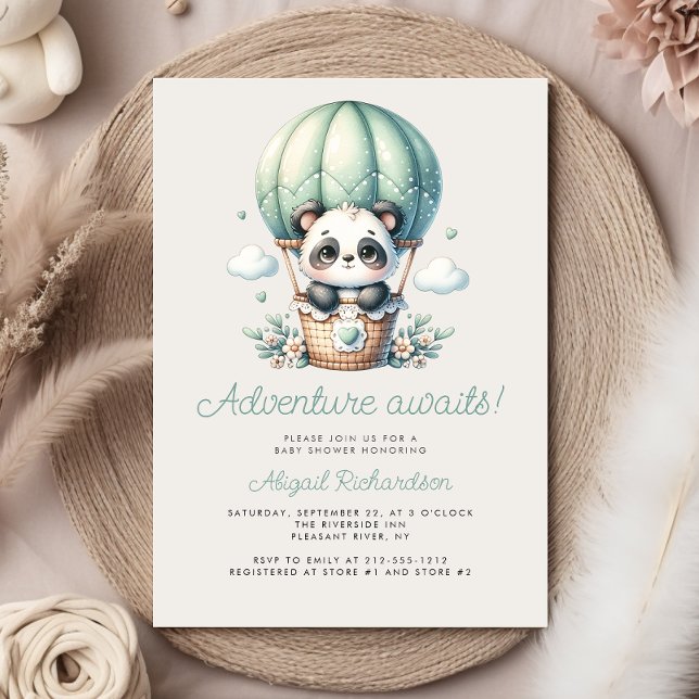 Invitación Cuta Panda Mint Green Hot Air Balloon Baby Shower (Subido por el creador)
