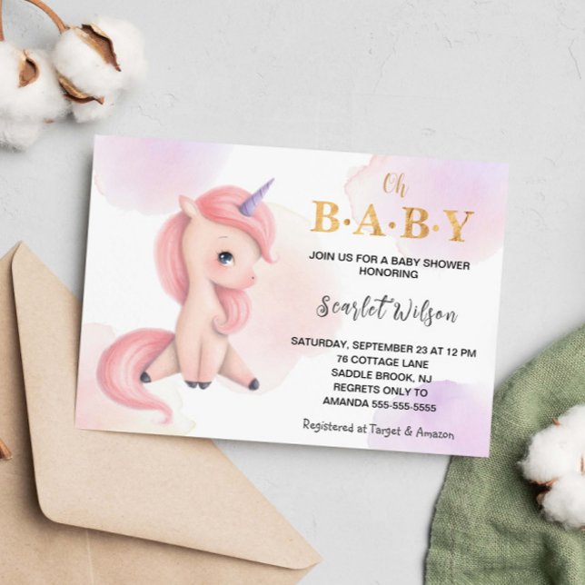 Invitación Cuta unicornio Baby Shower Watercolor (Subido por el creador)