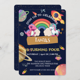 Invitación Cuta unicornio fiesta de cumpleaños del espacio de