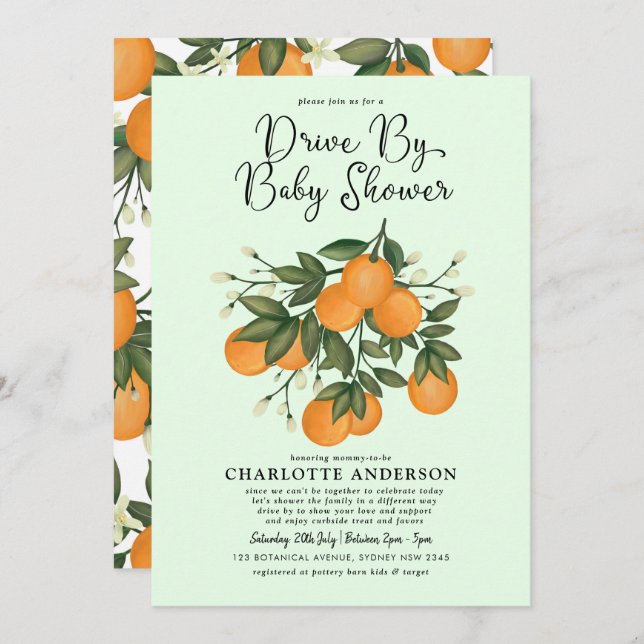 Invitación Cuta Unidad De Citrus Por Naranja De Baby Shower C (Anverso / Reverso)