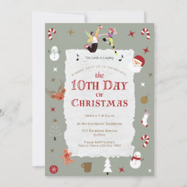 Invitación Cute 10th Day of Christmas Mid-Century Retro Xmas