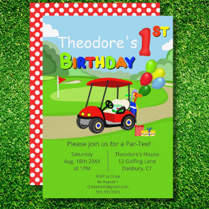 Invitación Cute 1.ᵉʳ Carro de Golf Rojo