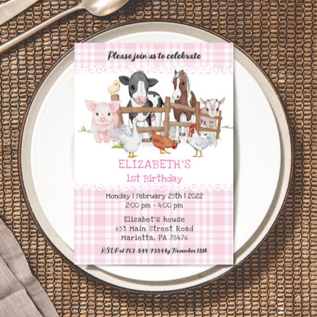 Invitación Cute 1er cumpleaños Granja Animales Barnyard Diver (Subido por el creador)