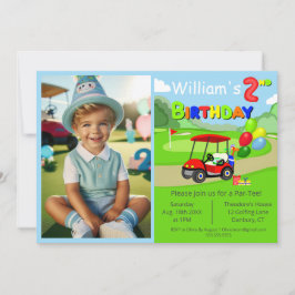 Invitación Cute 2º cumpleaños de foto Carro de Golf Rojo