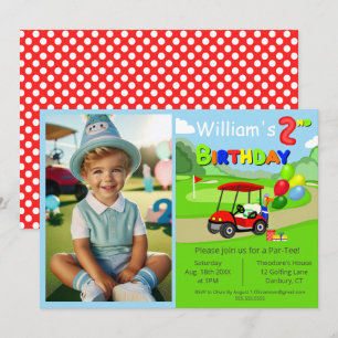 Invitación Cute 2º cumpleaños de foto Carro de Golf Rojo