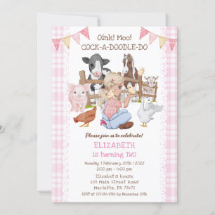 Invitación Cute 2º cumpleaños Granja Animales Barnyard Kids