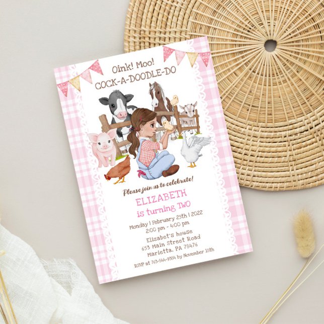 Invitación Cute 2º cumpleaños Granja Animales Barnyard Kids (Subido por el creador)