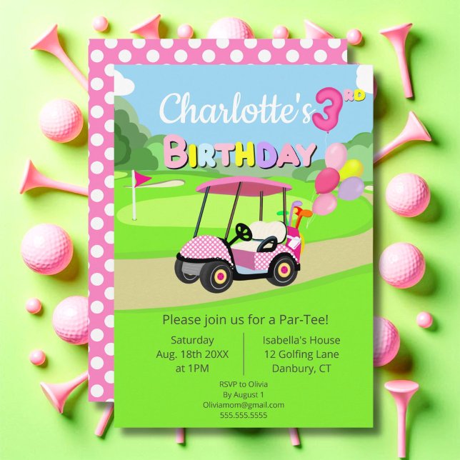 Invitación Cute 3.ᵉʳ Polka Dot Pink Girly Golf (Subido por el creador)