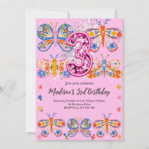 Invitación Cute 4º cumpleaños mariposa