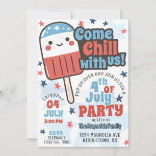 Invitación Cute 4 de julio Chill with Us Retro Popsicle Fun
