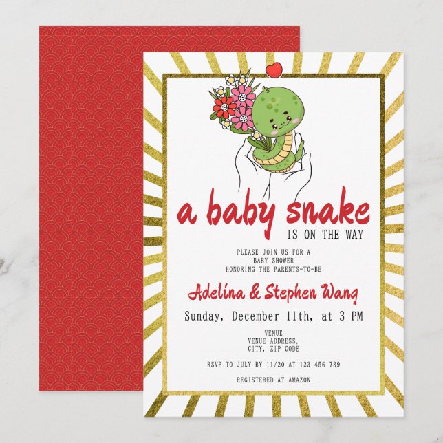 Invitación Cute A Baby Snake Está En Camino De La Baby Shower (Anverso / Reverso)