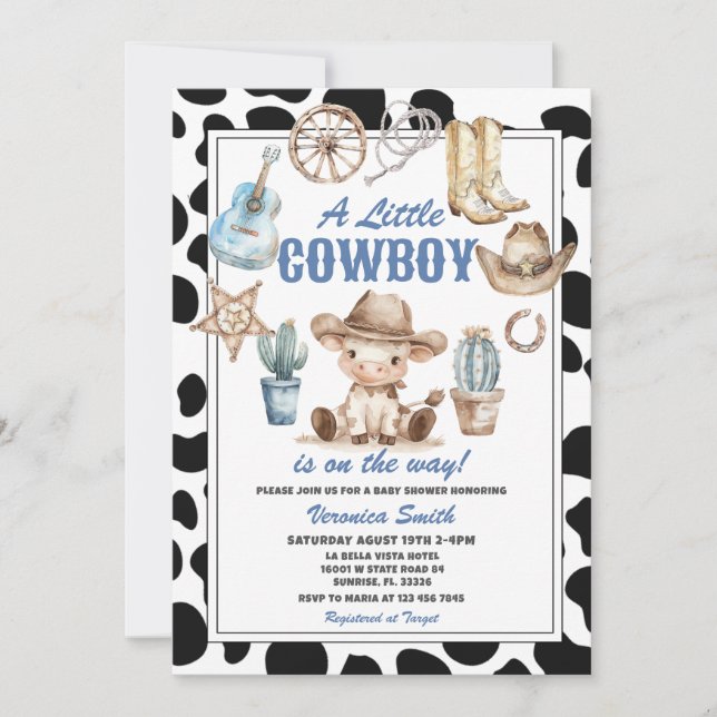 Invitación Cute A Little Cowboy Baby Shower Western Party (Anverso)