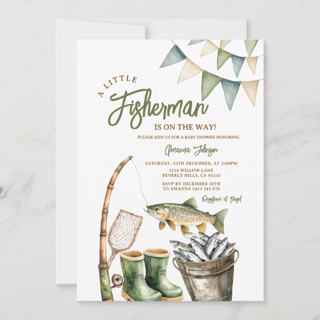 Invitación Cute A Little Fisherman Is On The Way Baby Shower (Anverso)